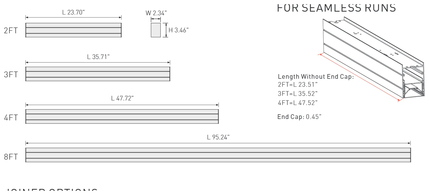 Recessed version: fixture and unit dimensions