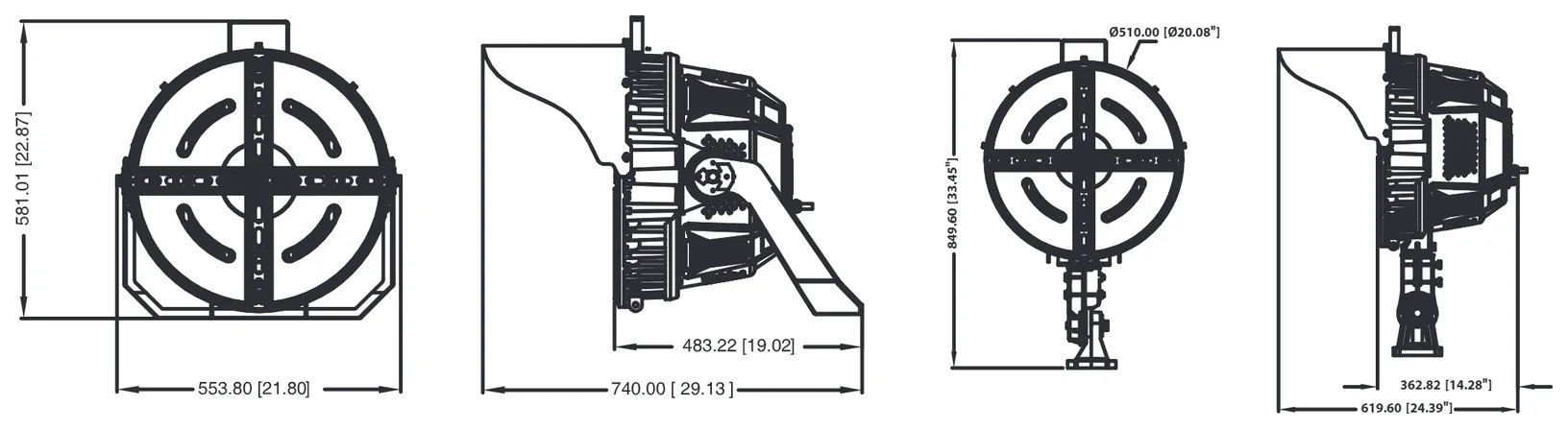 700–1200 W: dimensions