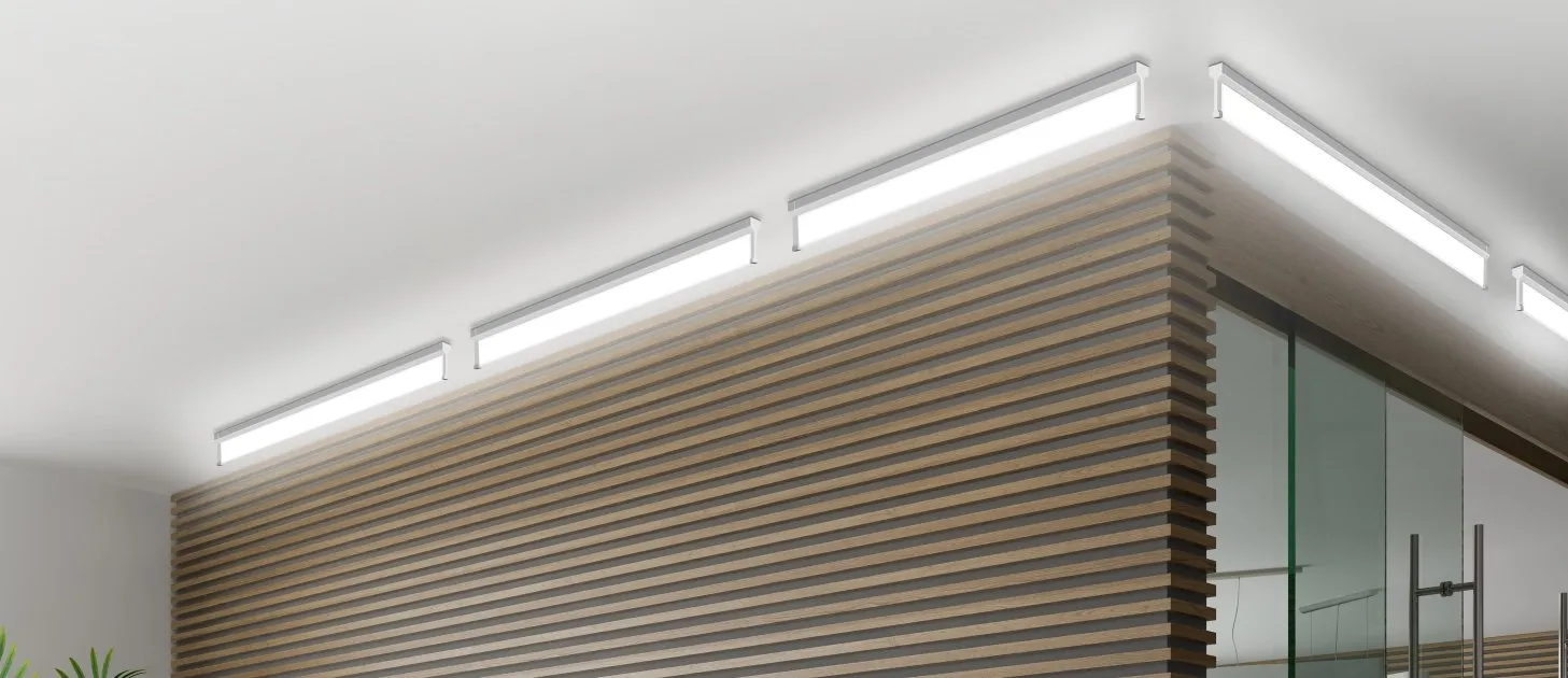 Surface-mounted units over wood slats (application example)